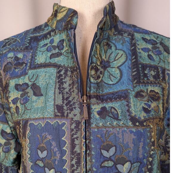 Vintage 90s Coldwater Creek Floral Tapestry Jacket Blue Green Zip Up - Picture 10 of 16
